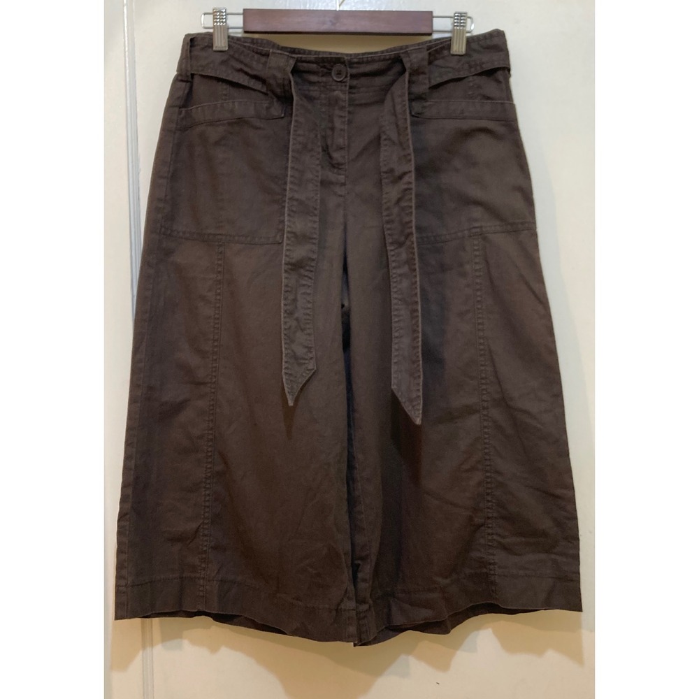 Ann Taylor LOFT Marisa Brown Linen Blend Wide Leg Crop Pants Tie Waist Size 8 - Picture 7 of 9